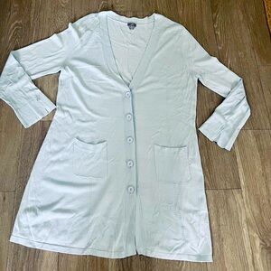 J Jill light Blue Duster Cardigan Cotton Silk Blend Womens XL Pockets Coastal